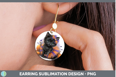 Black Cat Round Earrings Cats Halloween Sublimation Earrings
