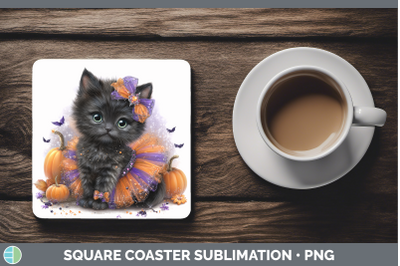 Black Cat Square Coaster Cats Halloween Sublimation Drink Ma