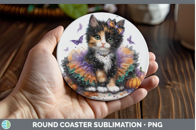 Calico Cat Round Coaster Cats Halloween Sublimation Coaster
