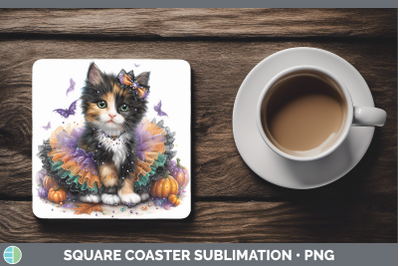Calico Cat Square Coaster Cats Halloween Sublimation Drink M