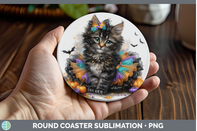 Maine Coon Cat Round Coaster Cats Halloween Sublimation Coas