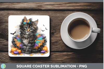 Maine Coon Cat Square Coaster Cats Halloween Sublimation Dri