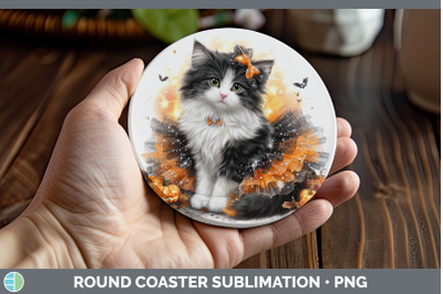 Norwegian Forest Cat Round Coaster Cats Halloween Sublimatio