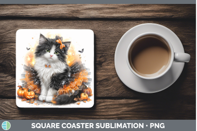 Norwegian Forest Cat Square Coaster Cats Halloween Sublimati