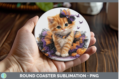 Orange Cat Round Coaster Cats Halloween Sublimation Coaster