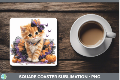 Orange Cat Square Coaster Cats Halloween Sublimation Drink M