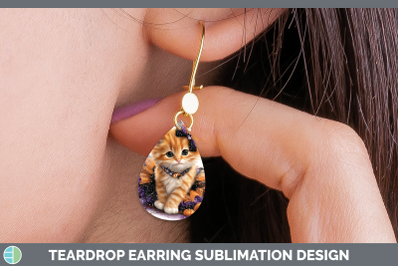 Orange Cat Teardrop Earrings Cats Halloween Sublimation Earr