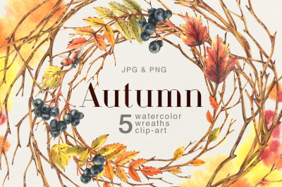 Autumn Wreaths  Watercolor Clipart Set