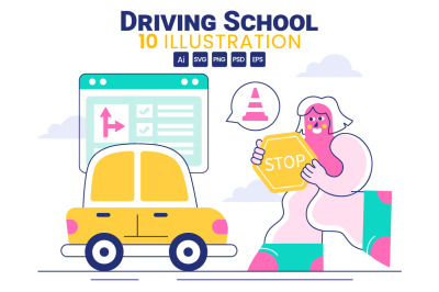 10 Driving School Vector Illustration