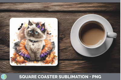 Ragdoll Cat Square Coaster Cats Halloween Sublimation Drink
