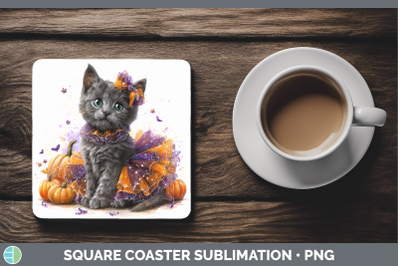 Russian Blue Cat Square Coaster Cats Halloween Sublimation D