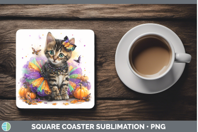 Savannah Cat Square Coaster Cats Halloween Sublimation Drink