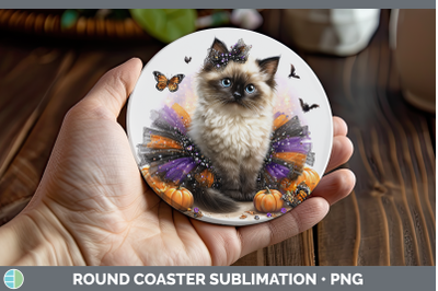 Birman Cat Round Coaster Cats Halloween Sublimation Coaster