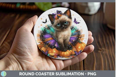 Siamese Cat Round Coaster Cats Halloween Sublimation Coaster