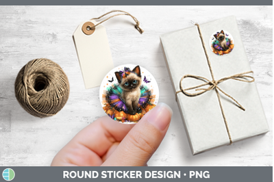 Cats Halloween Siamese Cat Stickers | Round Labels Designs