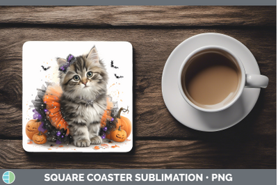 Siberian Cat Square Coaster Cats Halloween Sublimation Drink