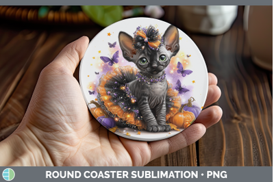 Sphynx Cat Round Coaster Cats Halloween Sublimation Coaster