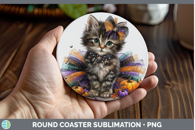 Tabby Cat Round Coaster Cats Halloween Sublimation Coaster D