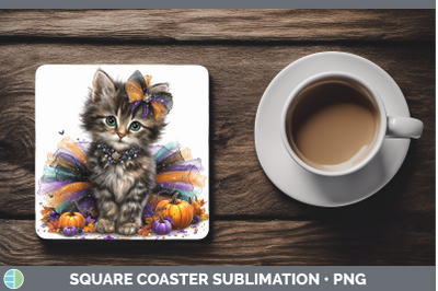 Tabby Cat Square Coaster Cats Halloween Sublimation Drink Ma