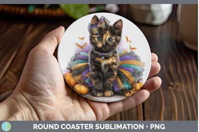 Tortoiseshell Cat Round Coaster Cats Halloween Sublimation C