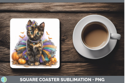 Tortoiseshell Cat Square Coaster Cats Halloween Sublimation