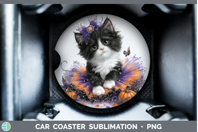 Tuxedo Cat Car Coaster Cats Halloween Sublimation Drink Mat