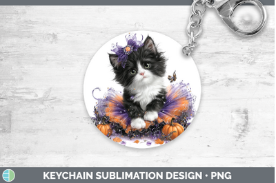 Tuxedo Cat Keychain Cats Halloween Sublimation Keyring Desig