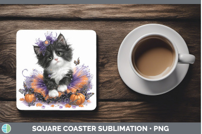 Tuxedo Cat Square Coaster Cats Halloween Sublimation Drink M