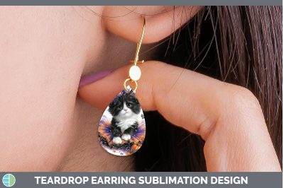 Tuxedo Cat Teardrop Earrings Cats Halloween Sublimation Earr