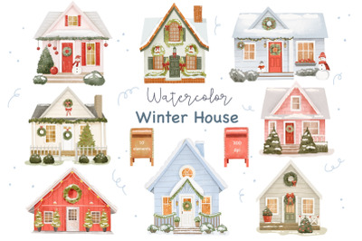 Watercolor winter Christmas home clipart