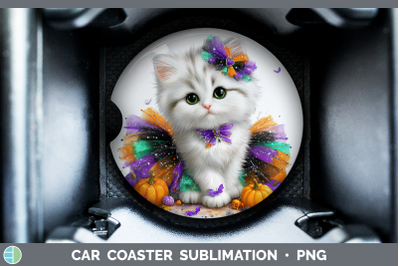 White Cat Car Coaster Cats Halloween Sublimation Drink Mat D