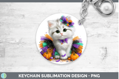 White Cat Keychain Cats Halloween Sublimation Keyring Design