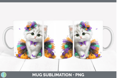 White Cat Mug Wrap Cats Halloween Sublimation Coffee Cup Des