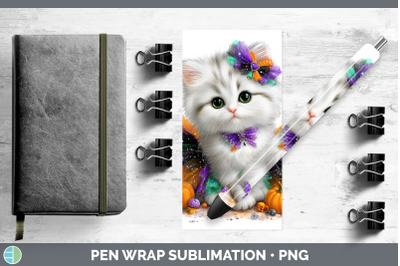White Cat Pen Wrap Cats Halloween Sublimation Pen Designs