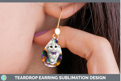 White Cat Teardrop Earrings Cats Halloween Sublimation Earri