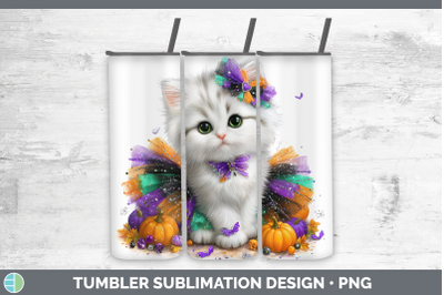 White Cat Tumbler Cats Halloween Sublimation 20 oz Skinny Tu