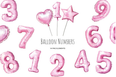 Watercolor balloon numbers clipart Pink 0-9 balloon digits Birthday dates balloon Foil number pink balloon
