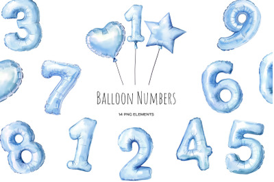 Watercolor balloon numbers clipart Blue 0-9 balloon digits