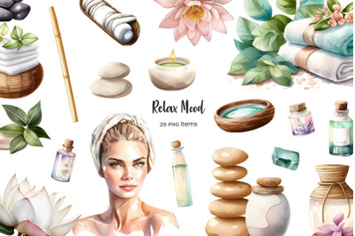 Watercolor Spa clipart. Relax clip art. Spa time, massage PNG