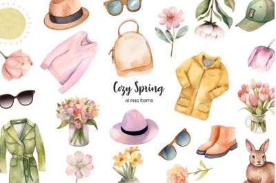 Watercolor spring clipart. Spring mood clip art. Seasonal bundle sprin
