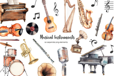 Watercolor musical instruments clipart. Orchestra instruments clip art
