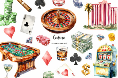 Watercolor casino clipart Gambling Casino equipment and elements PNG