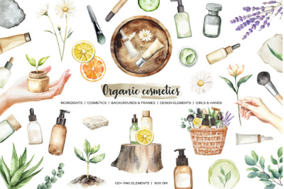 Watercolor organic cosmetic clipart Natural cosmetics Eco skin care