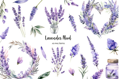 Watercolor lavender clipart. Garden purple flowers clip art