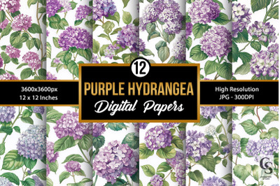 Purple Hydrangea Floral Seamless Pattern