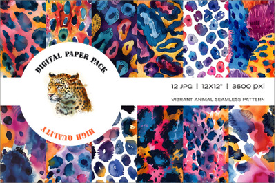 Watercolor vibrant animal pattern. Colorful leopard seamless pattern.