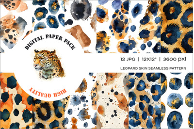 Watercolor classic leopard pattern. Black and orange leopard seamless