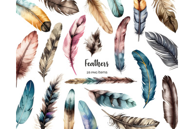 Watercolor feather clipart. Boho feather clip art