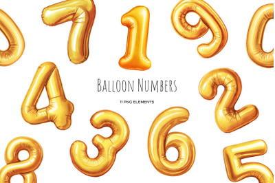 Watercolor gold foil balloon numbers Gold 0-9 balloon digits clipart