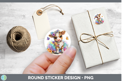 Farm Rainbow Summer Cow Stickers | Round Labels Designs